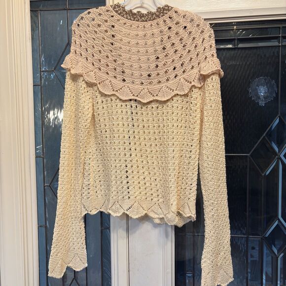 BKE Women's Shawl Collar Sweater Crochet Knit Long Sleeve Sz XL Cottage Core - Picture 5 of 16